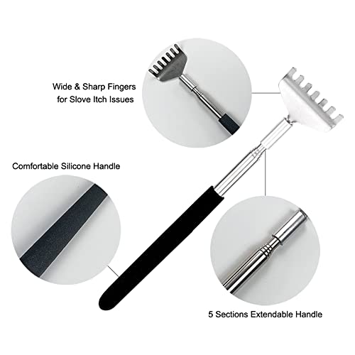 Snowyee Back Scratcher UK, Telescopic Backscratchers for Back Scratching for Men Kids Women and Adults ( 3 Pieces in 1 Set / Black )